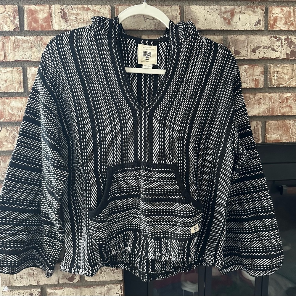 Billabong Black and White Striped Baja Hoodie Sweater